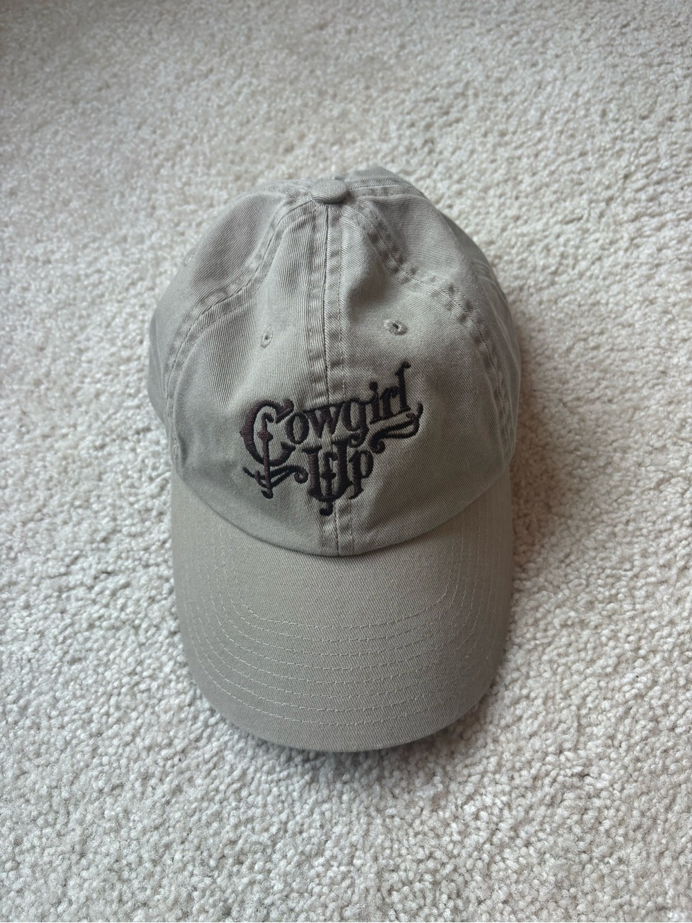 Cowgirl Up Western Embroidered Khaki Baseball Hat Cap